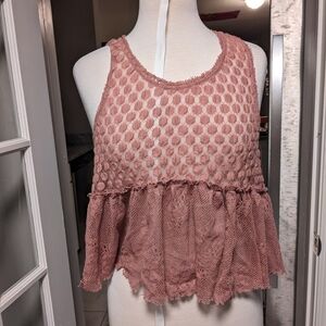 Free People Pink Cropped Ruffled Tank Top